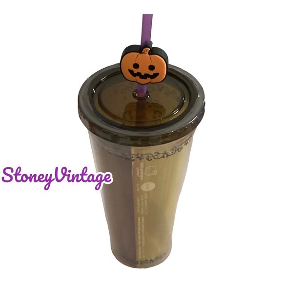 Sanrio Hello Kitty Halloween Cold cup Acrylic Pumpkin with Pumpkin Straw Topper - Picture 5 of 6